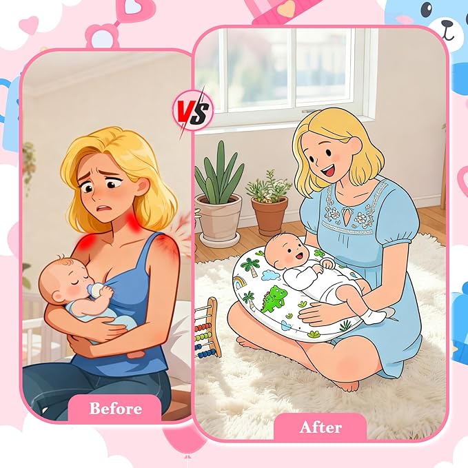 Nursing Pillow, Ergonomic Breastfeeding Pillow for Breastfeeding & Bottle Feeding, Standard Size Breathable with Washable Cover, Hypoallergenic, Tummy Time & Sitting Support
