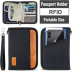 Passport Holder for Famliy Travel Wallet Passport Wallet Document RFID Blocking Organizer with Zipper Clutch Bag Flight Ticket Credit Cards Men Women (Black)