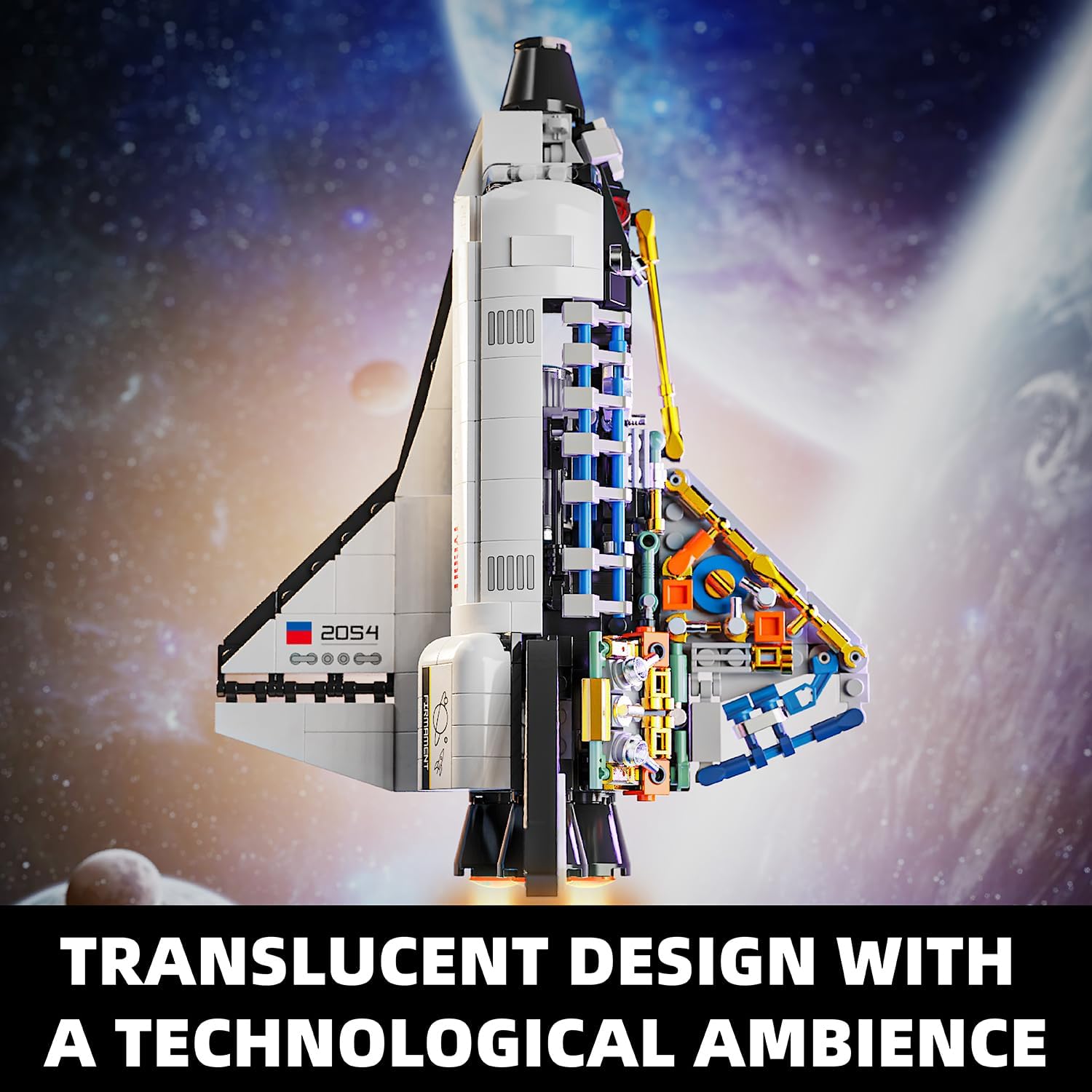 Space Shuttle Building Block Set -Spaceship Building Toy with Stretchable Satellite, Translucent Design Collection for Home or Office Decor, Birthday Gift for Adults & Boys 8-12 (536PCS)
