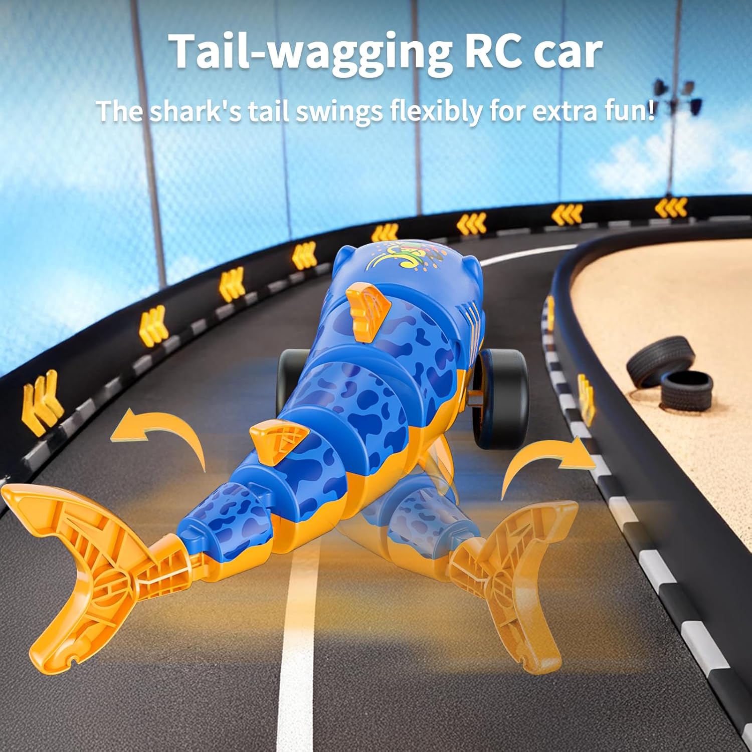 RC Shark Car Toy for Kids, 2.4Ghz Remote Control Shark with Swinging Tail, LED Lights, RC Car Toys for 3-6 Year Old Kids, Fun Gift Idea for Boys & Girls