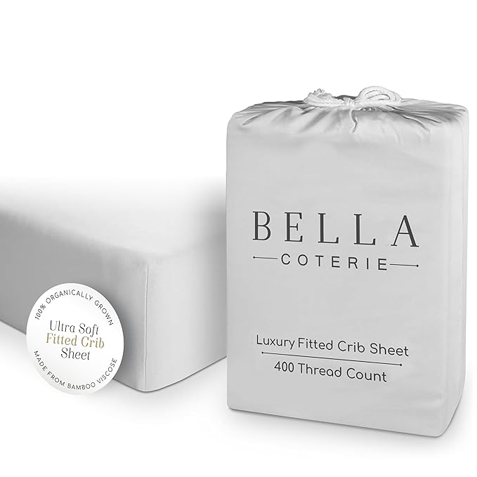 Bella Coterie Luxury Bamboo Viscose Crib Sheet | Organically Grown | Ultra Soft | Cooling for Better Sleep | Deep Pocket Fitted Sheet for Crib & Toddler Mattress | 100% Organically Grown [Grey Mist]