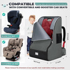 RAINSMORE Padded Car Seat Travel Bag for Airplane Heavy Duty Car Seat Backpack for Air Travel Baby Carseat Cover Bags for Airport Large Car Seats Carrier Fits Car Seats & Booster Seats,Gray