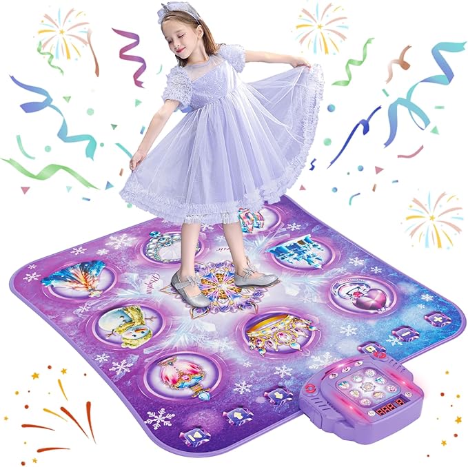 Dance Mat for 3-12 Year Old Girls, Frozen Dance Pad with Wireless Bluetooth, Purple Electronic Music Princess Toys Birthday for Kids and Toddlers Ages 3 4 5 6 7 8 9 10 +