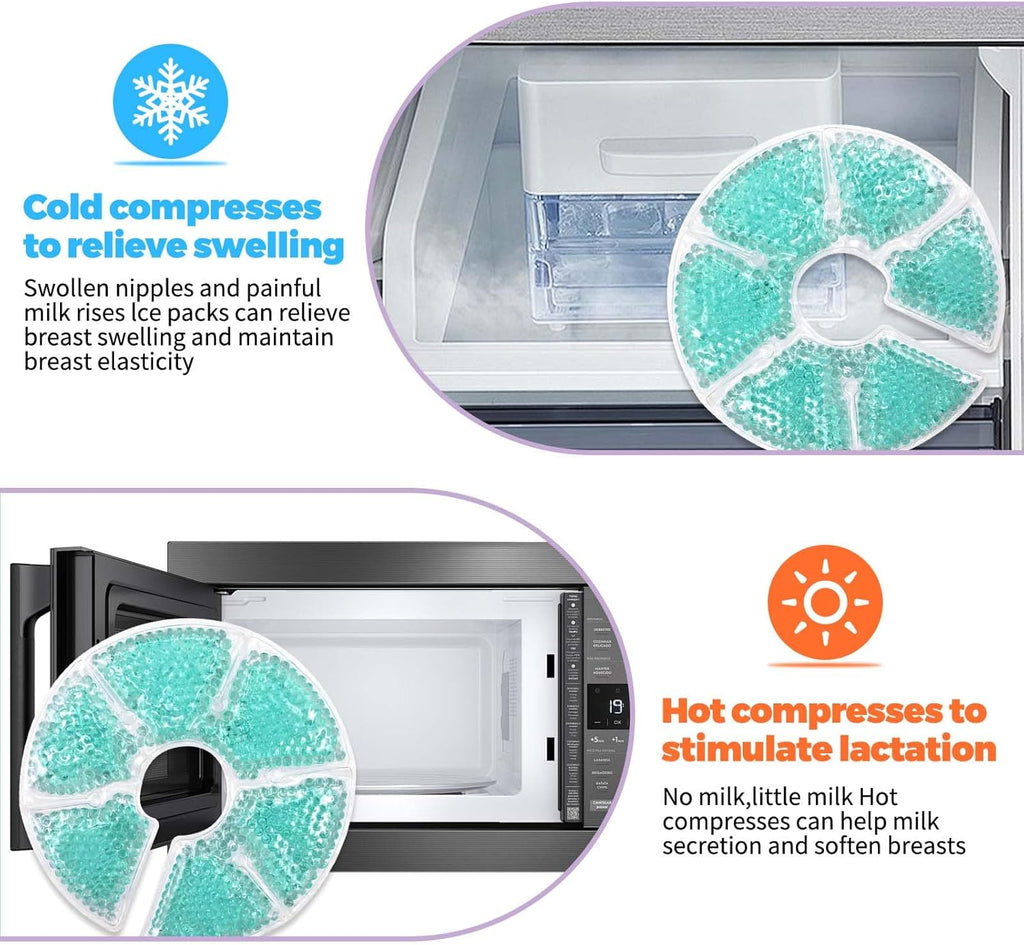 Breast Therapy Ice Packs, Hot and Cold Breast Pads, Breastfeeding Essentials Large Gel Bead Packs for Moms, 2 Pack (Teal, M)