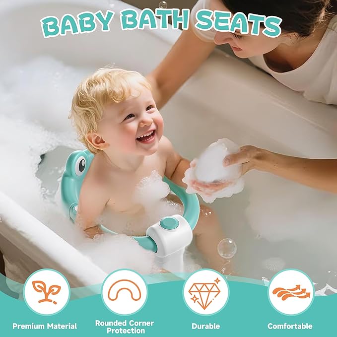 Baby Bath Seat for Babies 6 Months & Up - Toddler Bath Seats for Baby Sitting Up with 4 Suction Cups & Soft Cushion, Non-Slip Infants Shower Bathtub Chair for Newborn Boys Girls, Aqua