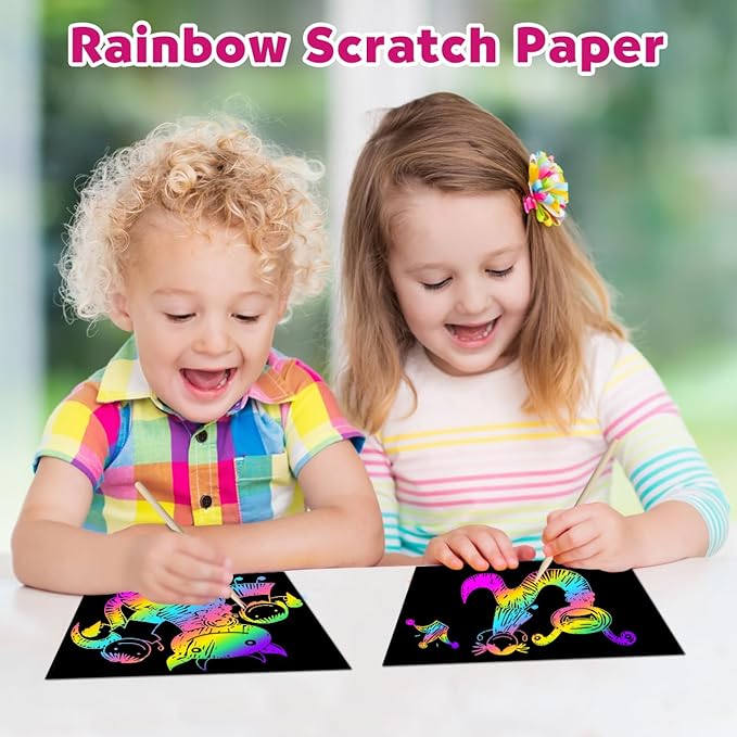 ZMLM Scratch Art Crafts Girls Gifts, 60 Rainbow Scratch Paper Art Gifts for 3 4 5 6 7 8 9 10 Years Old Girls and Boys Kids, Arts and Crafts for Kids 4-6 Birthday Toys and Games Activities Gift (Pink)