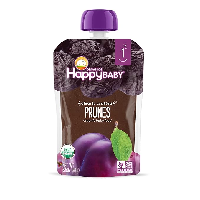 Happy Baby Clearly Crafted, Organic Baby Food, Stage 1, Prunes, 3.5oz Clear Pouch (16 Count)