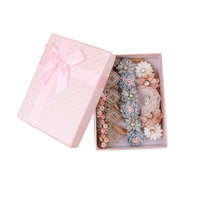 Baby Girl Nylon Headbands Flower Hair Bows Accessories-Elastic Hair Band Crown Handmade FLoral Wraps Birthday Gifts for Girls Newborn Infant Toddler 3Pcs