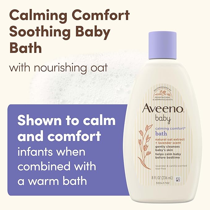 Aveeno Baby Calming Comfort Bath & Wash with Relaxing Lavender & Vanilla Scents & Natural Oat Extract, Hypoallergenic & Tear-Free Formula, Paraben-, Phthalate- & Soap-Free, 8 fl. Oz