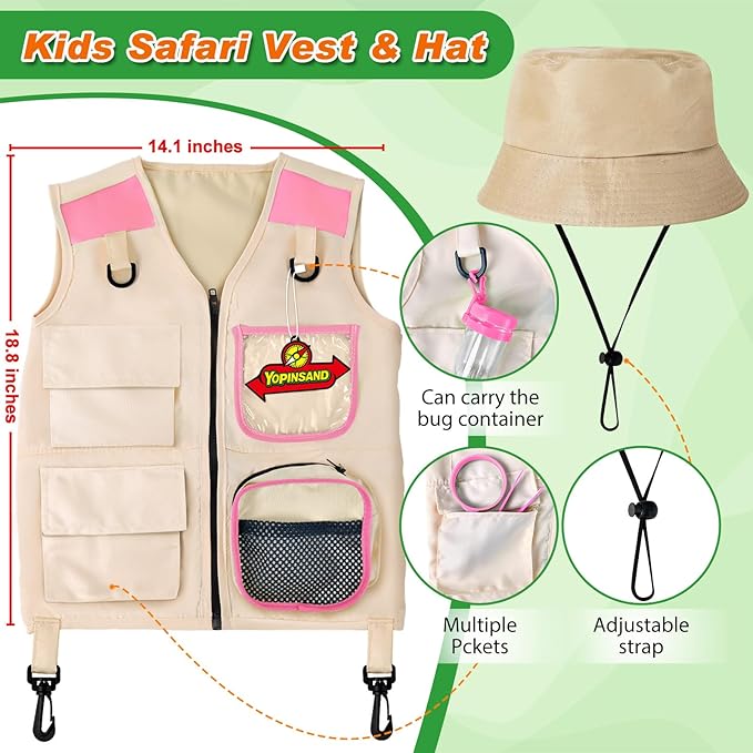 Kids Explorer Kit & Bug Catcher Kit, Kids Camping Gear for Kids, Outdoor Exploration Set with Vest & Hat, Ideal Outdoor Camping Adventure Toys for Ages 3 4 5 6 7 8 Boys Girls