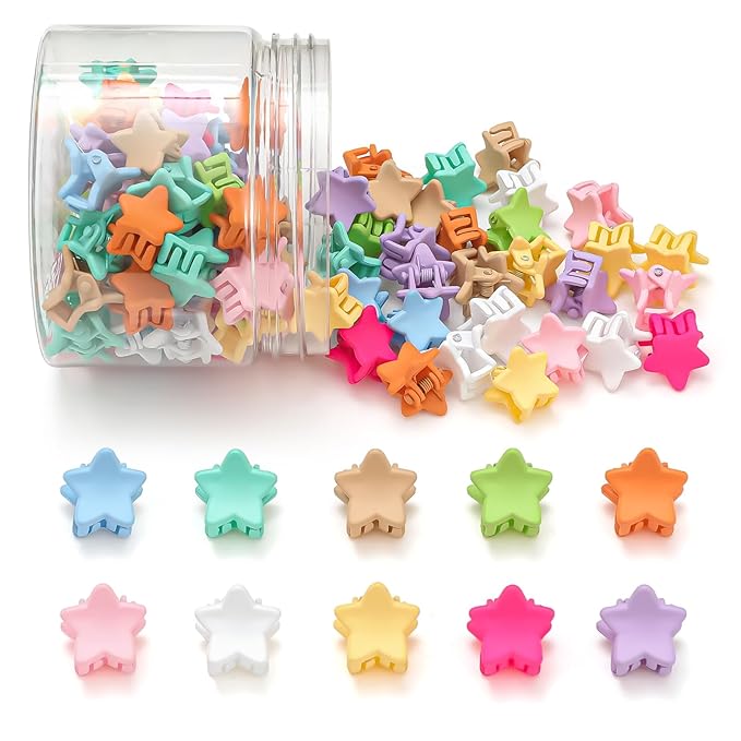 Mini Star Hair Clips, Baby Hair Clips Mini Claw Clips Cute Jaw Clips Hair Pins Hair Barrettes Toddler Hair Accessories for Women Girls Kids Teens 100Pcs Colorful