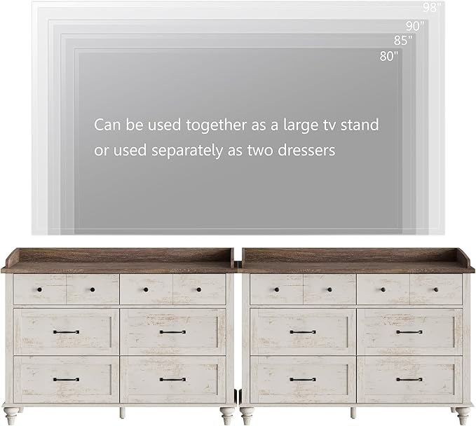 WAMPAT 2 Pack Kids Dresser with 12 Drawers, 2-in-1 Baby Dresser for Bedroom & Kids Room, Rustic Chests & Dressers Wooden Closet Organizer for Children’s Bedroom, Antique White