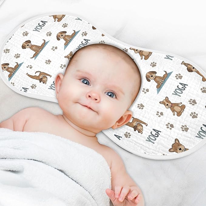 4 Pack Muslin Burp Cloths Dogs Yoga Cotton Baby Burp Cloths Extra Absorbent and Soft Thick Burping Cloth for Newborn Boys Girls 22x11 Inch