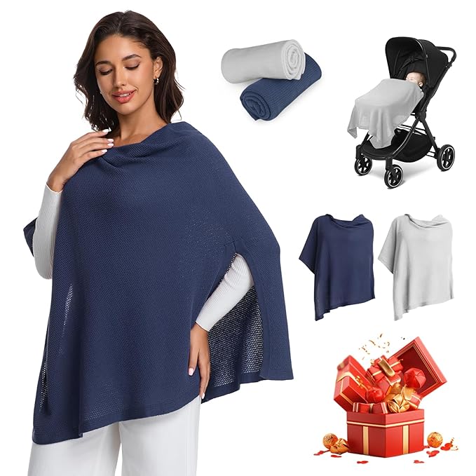 2pk Nursing Cover for Breastfeeding, Soft & Breathable Privacy Poncho, Multi-Use Feeding Shawl, Comfortable & Portable Breastfeeding Cover for Women Includes Mesh Laundry Bag