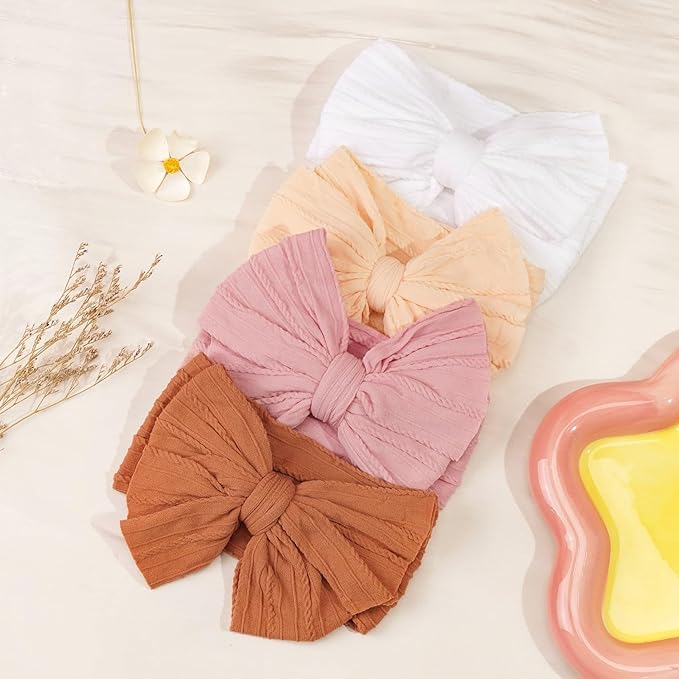 CÉLLOT 8 Pcs Super Stretchy Soft Handmade Headbands with Double Bows Head Wrap Nylon Hair Accessories For Newborn Babies Girls Infants Toddlers