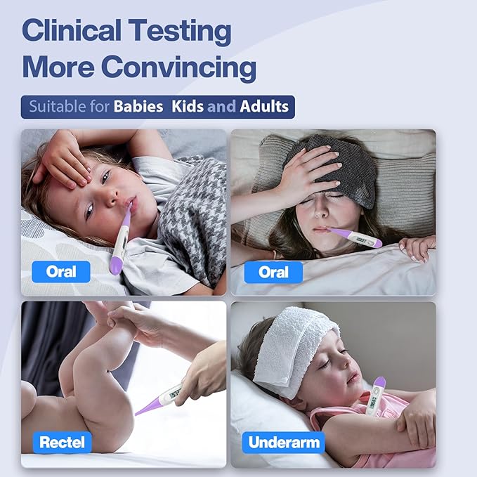 Boncare 10 Seconds Oral Thermometer for Adults and Kids - Accurate & Safe Rectal Thermometer for Baby with Fever Alarm, Digital Thermometer (Purple)