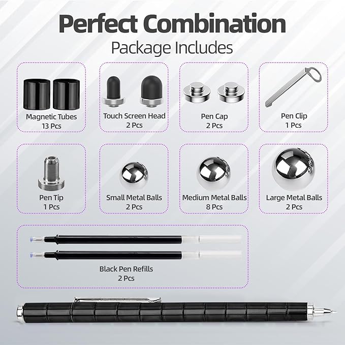 Magnetic Fidget Pen Toys - Multifunctional Writing Novel Pen for Friends, Kids, Boys, Girls, Teens 8+, Office Teacher Birthday Party Gifts, Stress & Anxiety Relief(Black)