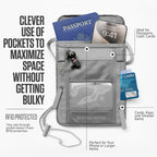 VENTURE 4TH Passport Holder Neck Wallet with RFID Blocking Nylon Lining - Hidden Neck Pouch for Travel (Sleek Silver)