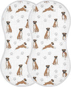 2 Pack Muslin Burp Cloths Boxer Dogs White Cotton Baby Burp Cloths Ultra Absorbent and Soft Burping Cloth for Baby Boys Girls 22x11 Inch