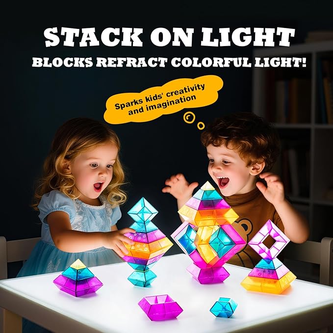 Building Block Sets for Kids 3 4 5 6 Year Old, 30 Pcs Stacking Blocks Toys for Boys Girls, STEM Preschool Learning Activities Educational Light Table Toys Gifts for Toddlers Children