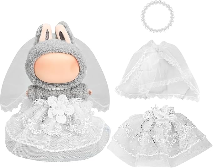 17cm Doll Clothes & Accessories Set，Luxe Bride Outfits, Handmade Veil & Simulated Pearl Necklace - for Ceremonies, Displays, Collectors & Gifts/Doll Wedding Dress/Sweet Meadow