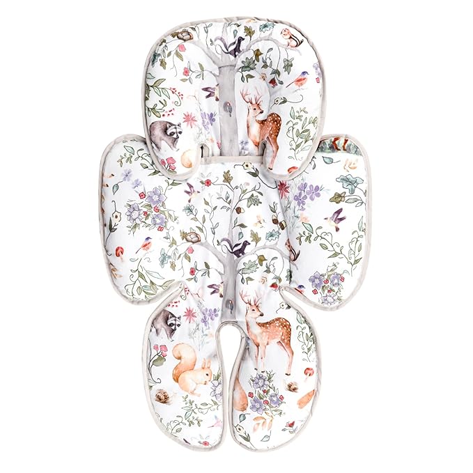 2 in 1 Infant Car Seat Insert, Car Seat Head Support Baby Girls Boys, Soft Newborn Carseat Insert Cushion, Perfect for Carseats, Strollers, Swings (Gray Animals)