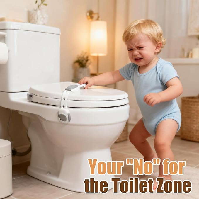 Baby Proof Toilet Lock (2-Pack) - Child Safety Cabinet Locks for Toilet Seat, Drawers, Fridge, Doors | Easy Install with Strong 3M Adhesive | Non-Toxic & Adjustable Strap for Toddler & Pet Safety