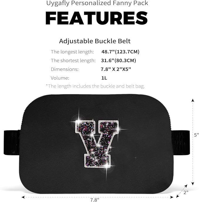 Gifts for Girls & Kids - Birthday Gifts for Daughter & Sister, Essentials for Her, Travel Essentials, Cute Teen Trendy Stuff Waist Packs Belt Bag Crossbody Bag | Black, Initial V