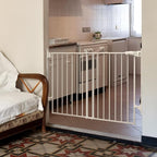 Babelio 27-45" No Bottom Bar Baby/Dog Gate with Easy Installation, 2-in-1 Auto Close Design, Suitable for The House, Stairs, and Doorways, Safety Pet Gates with Large Walk-Thru Door, White