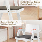 Solid Wood High Chair for Toddlers to Teens, Adjustable Height Toddler Dining Chair, Easy to Clean Toddler Highchair with Removable PU Cushion for Dining, Studying, Step Tool, White