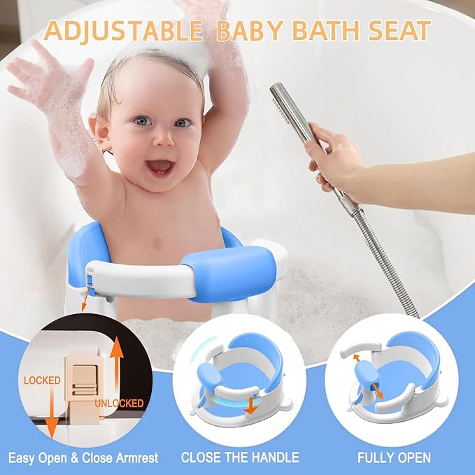 Baby Bath Seat for Babies 6 Months & up, Non-Slip Toddler Bath Seats for Babies Sitting Up,Safe Infant & Newborn Baby Bath Chair Support for Bathtub/Living Room/Shower Room, Blue