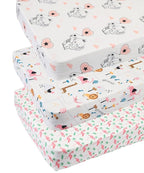 Pack n Play Sheet Stretchy Fitted Portable Mini Crib Sheets Set 3 Pack,Playard Sheets Convertible Playard Mattress Cover,Ultra Soft Jersey Material,Flamingo Elephant & Lion