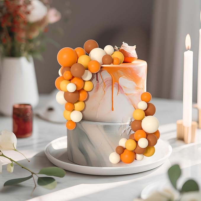75 Pieces Cake Balls Topper Decorations Foam Cupcake Topper Mini Balloon Cake Topper Balls Cake Picks for Cake Deco Birthday Party Wedding（Orange Khaki Series）