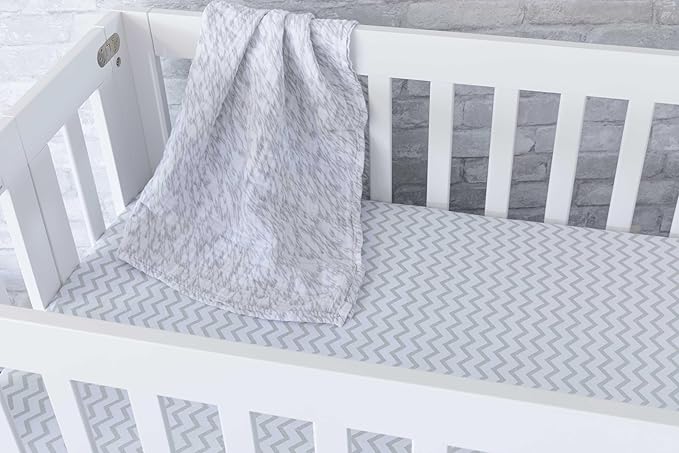 Ely’s & Co. Crib Sheets, Baby Boy/Girl Fitted Crib Mattress Sheet Set, 2 Pack, 100% Jersey Knit Cotton, Infant and Toddler Nursery Bedding, Grey Chevron and Polka Dot Print, 28” x 52”