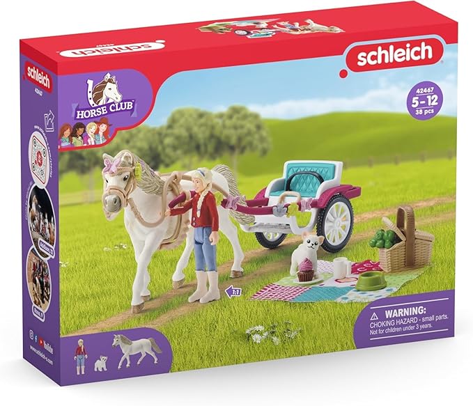 Schleich Horse Club - 32PC Horse and Carriage Picnic Playset - With Pony, Toy Dog, Action Figure and More - Interactive Play for Kids Ages 5+