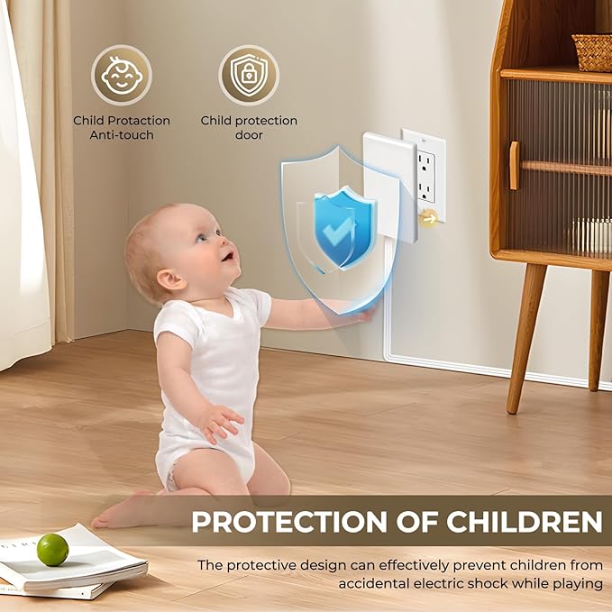 Outlet Concealer Power Strip-Outlet Cover Extender with 3AC Outlets-8ft Flat Plug Extension Cord,Universal Size,1625W for Kitchen, Home and Office,Child & Pet Safe(8 Foot)