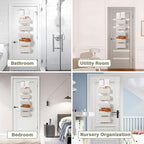 ANTIS'S HOME Over the Door Organizer Macrame Boho Nursery Storage with 5 Large Woven Pockets, Hanging Closet Basket for Bathroom or Nursery, Behind the Door Storage Organizer