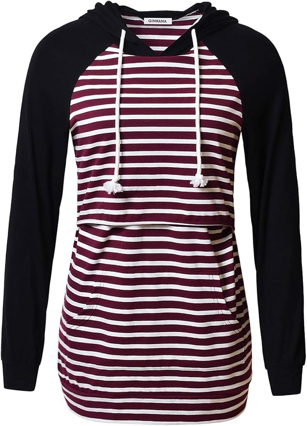 GINKANA Women's Nursing Hoodie Sweatshirt Long Sleeves Breastfeeding Maternity Tops Casual Clothes