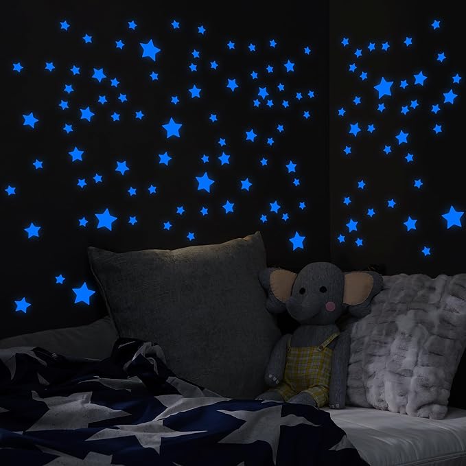 Glow in The Dark Stars for Ceiling, Luminous Wall Sticker, Kids Bedroom Wall Decal, Sticky Fluorescence Star, Gift for Boys and Girls (Blue)