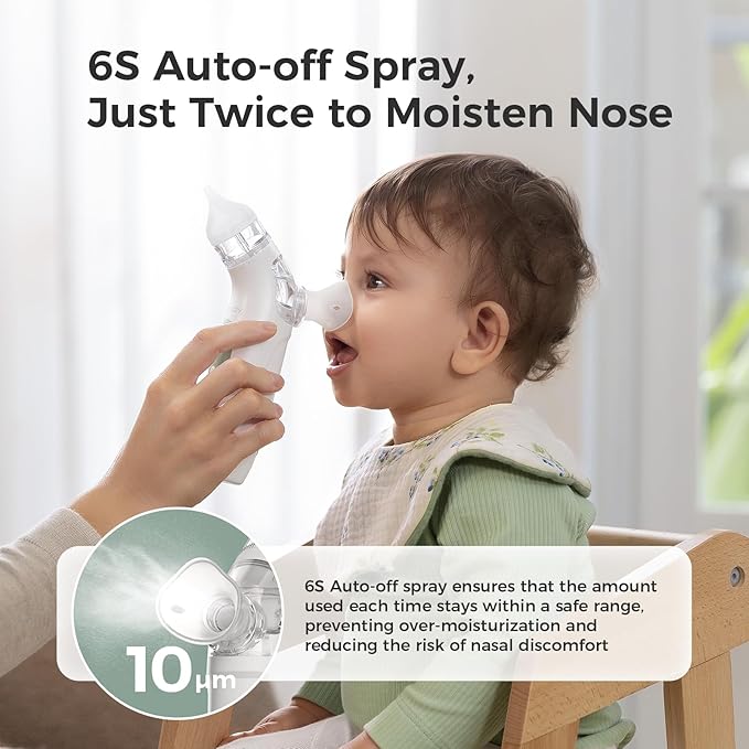 Momcozy BreezyClear™ 2-in-1 Electric Nasal Aspirator with Spray, Nasal Aspirator for Baby, 65kPa Nose Sucker with 4 Adjustable Suction Levels,Portable Electric Nose Cleaner,Light & Music Soothing