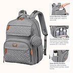 BabbleRoo Diaper Bag Backpack, Travel Backpack with Changing Pad, Pacifier Case & Stroller Straps, Multifunction, Waterproof, Unisex – Light Gray