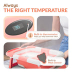 Collapsible Bathtub Baby for Infants & Newborns w/Thermometer, Drain Plug with Heat Sensor & Scoop – Compact Travel Baby Bath Space-Saving Bath for Travel, Shower & Small Bathrooms