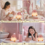 Penguin Silicone Night Light, Cute Pink Penguin Lamp with Knitted Hat, Soft Nursery Nightlight, USB Rechargeable/Dimmable,LED Squishy Novelty Animal Bedside Lamp,Funny Gifts for Kids/Girls