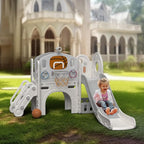 XJD 8 in 1 Toddler Slide Set, Kids Slide for Toddlers Age 1+, Toddler Climber Slide PlaySet with Basketball Hoop and Ball,Outdoor Indoor Playground for Toddlers 1-3 (Beige Grey, 8 in 1)