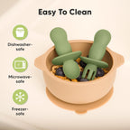 KeaBabies 4-Pack Silicone Baby Spoons and Forks Set - Baby Led Weaning Utensils 6-12 Months, Self Feeding Toddler Spoon & Fork for Training, Teething, Easy to Hold, BPA-Free Silicone (Desert)