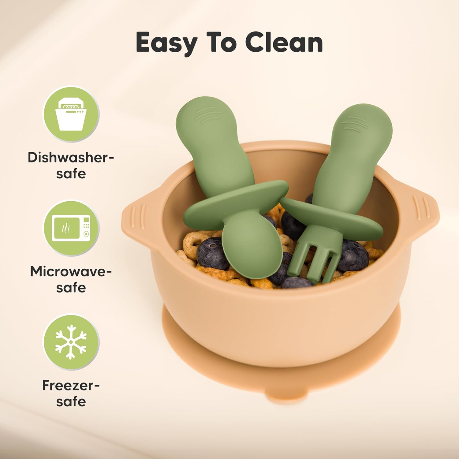 KeaBabies 4-Pack Silicone Baby Spoons and Forks Set - Baby Led Weaning Utensils 6-12 Months, Self Feeding Toddler Spoon & Fork for Training, Teething, Easy to Hold, BPA-Free Silicone (Desert)