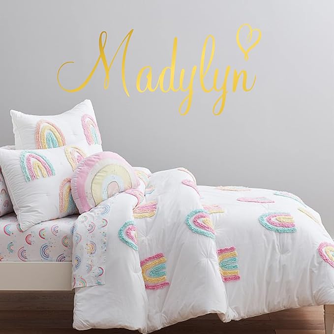 Custom Name & Heart Wall Decal- Baby Boy Girl Unisex - Nursery Decal for Home Bedroom Children - Wall Sticker (397) (38" Wide x 14" high)