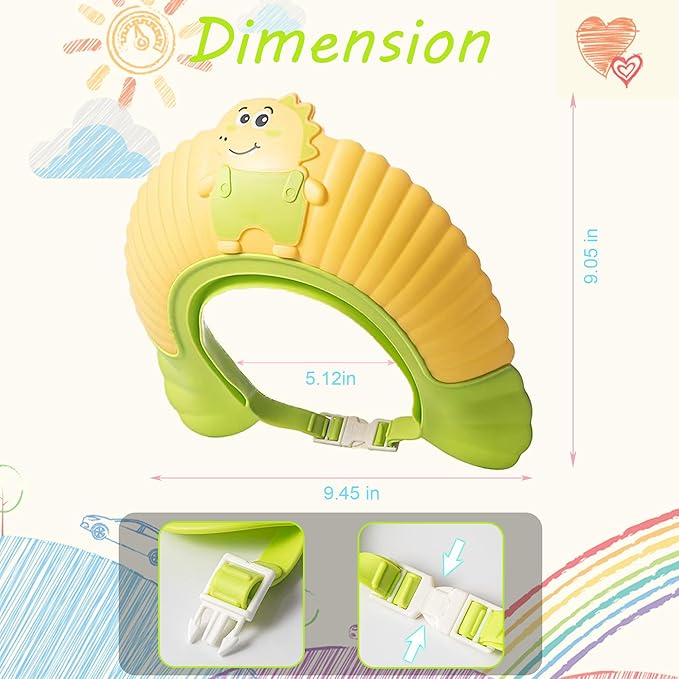 Baby Shower Cap Shield, Shower Cap for Kids, Visor Hat for Eye and Ear Protection for 0-9 Years Old Children, Cute Little Dinosaur Shape Makes The Baby Bath More Fun (Pink)