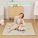 Padded Baby Play Mat, Super Soft Vegan Leather Baby Floor Play Mat, 48x48 Non-Slip Thick Foam Cushioned Play Mat for Babies 6-12 Months, Fits Nicely Into 50x50 Playpen Mat, Grayish Green