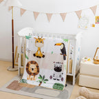 Safari Animal Bedding Set for Baby Boys Girls, 3-Piece Crib Set Including Sheet, Comforter & Skirt, Standard Size